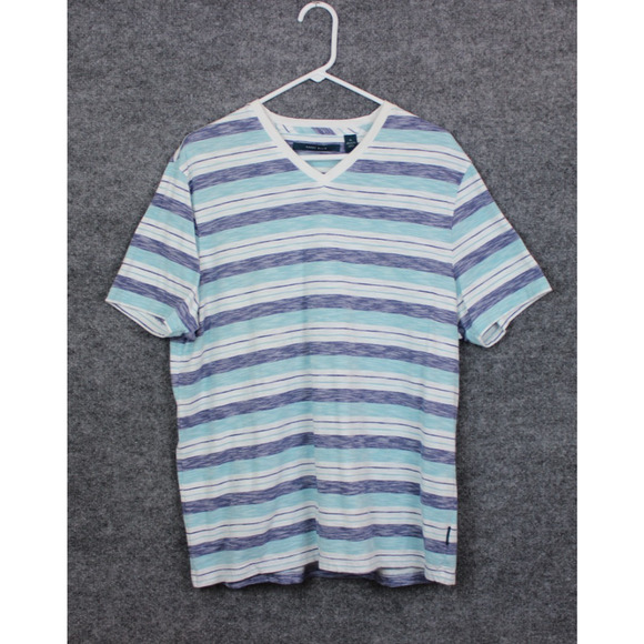 Perry Ellis Other - Perry Ellis T-Shirt Men's XL White and Blue Strips Short Sleeve Cotton